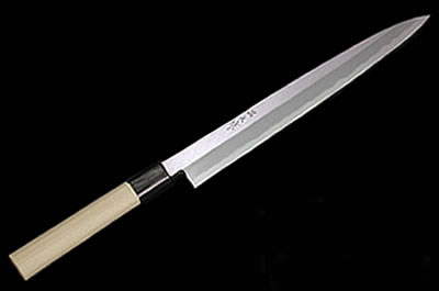 柳刃包丁330mm両刃青2鋼水牛柄霞研